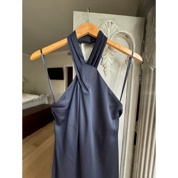 BHLDN Ruby Gown Sz 4 Women’s Navy Dress Twist Halter Satin Backless - Picture 3 of 11